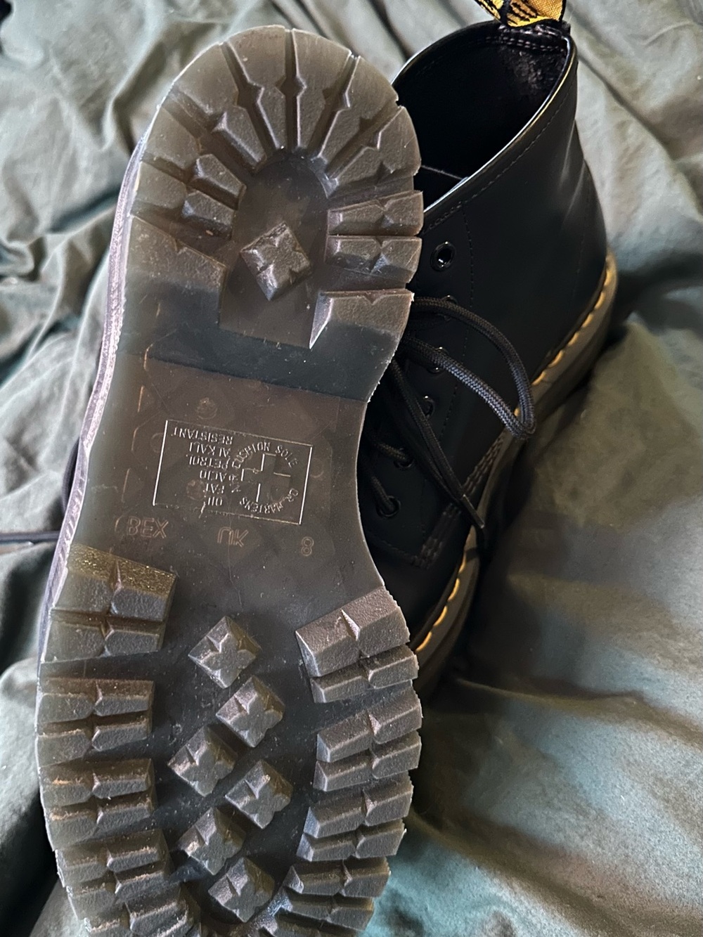 Dr. Martens Black Leather Lace-Up Ankle Boots with Yellow Stitching - Picture 4 of 5